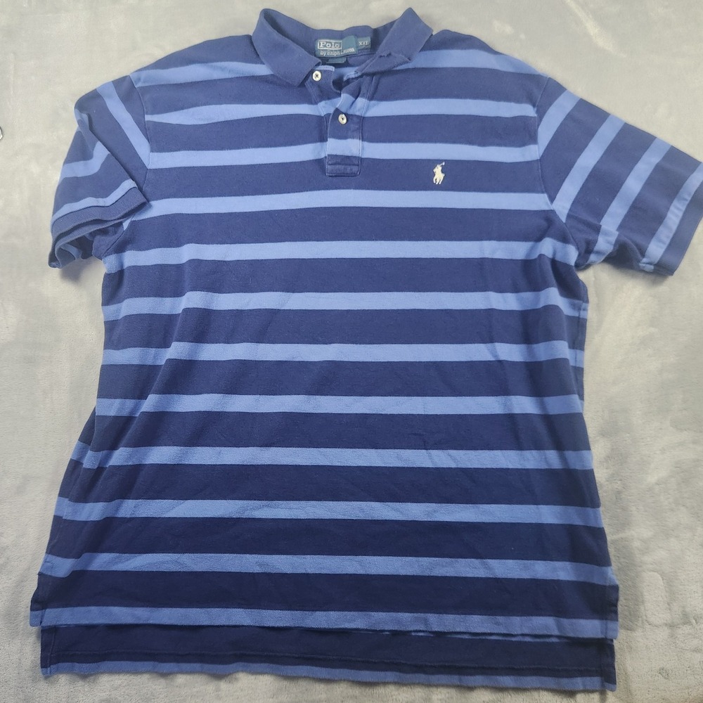 Polo Ralph Lauren Men's Size‎ XXL Classic Blue Striped Pique Mesh Pony Polo